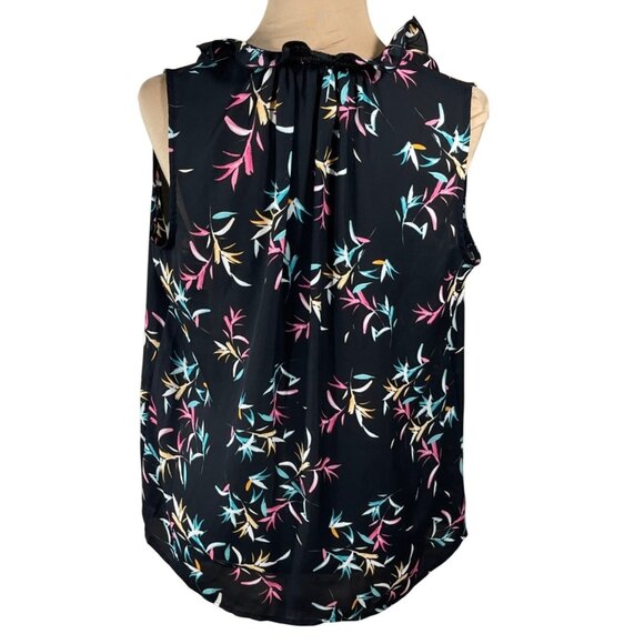 Chaps Sleeveless Blouse Top Floral Black Ruffle Neck Size M Medium Colorful - Picture 3 of 6